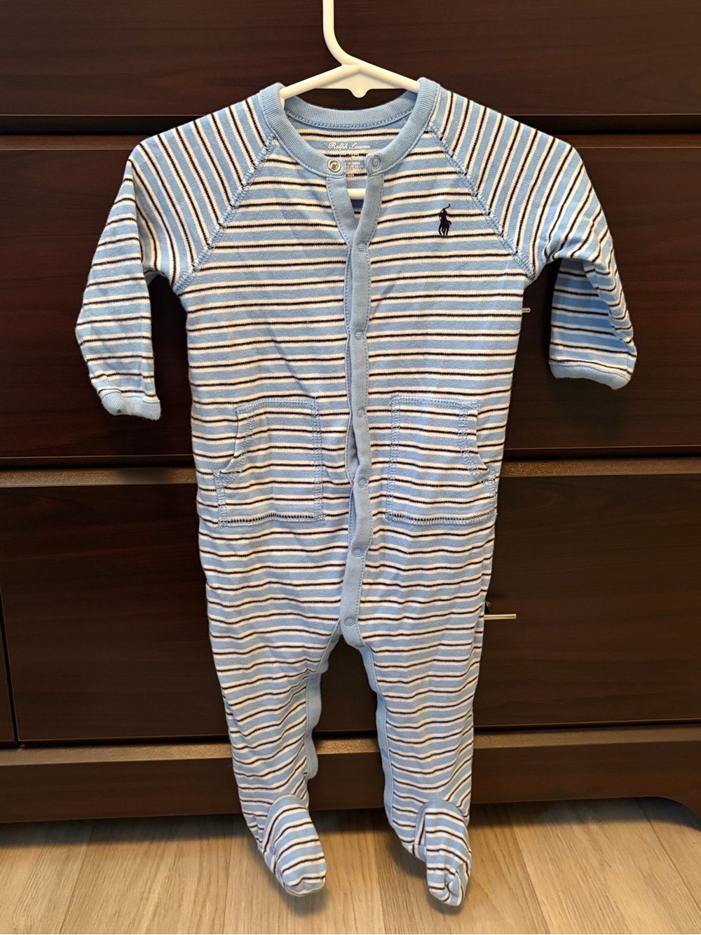 Polo by Ralph Lauren Light Blue Striped Footed One-Piece Size 9 months